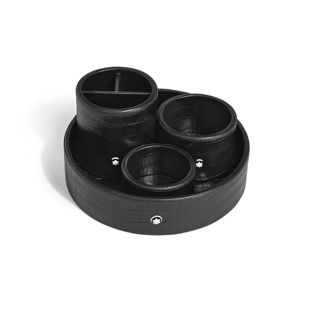 Grand Plateau de Bureau Rond en Cuir Emboss&eacute; Croco - 1