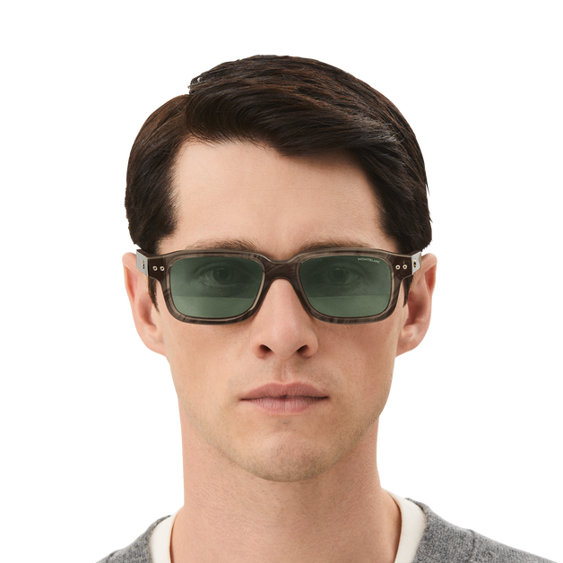 Rectangular Sunglasses with Havana Coloured Acetate Frame - 5