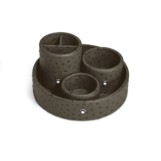 Grand Plateau de Bureau Rond en Cuir Imprim&eacute; Autruche - 1