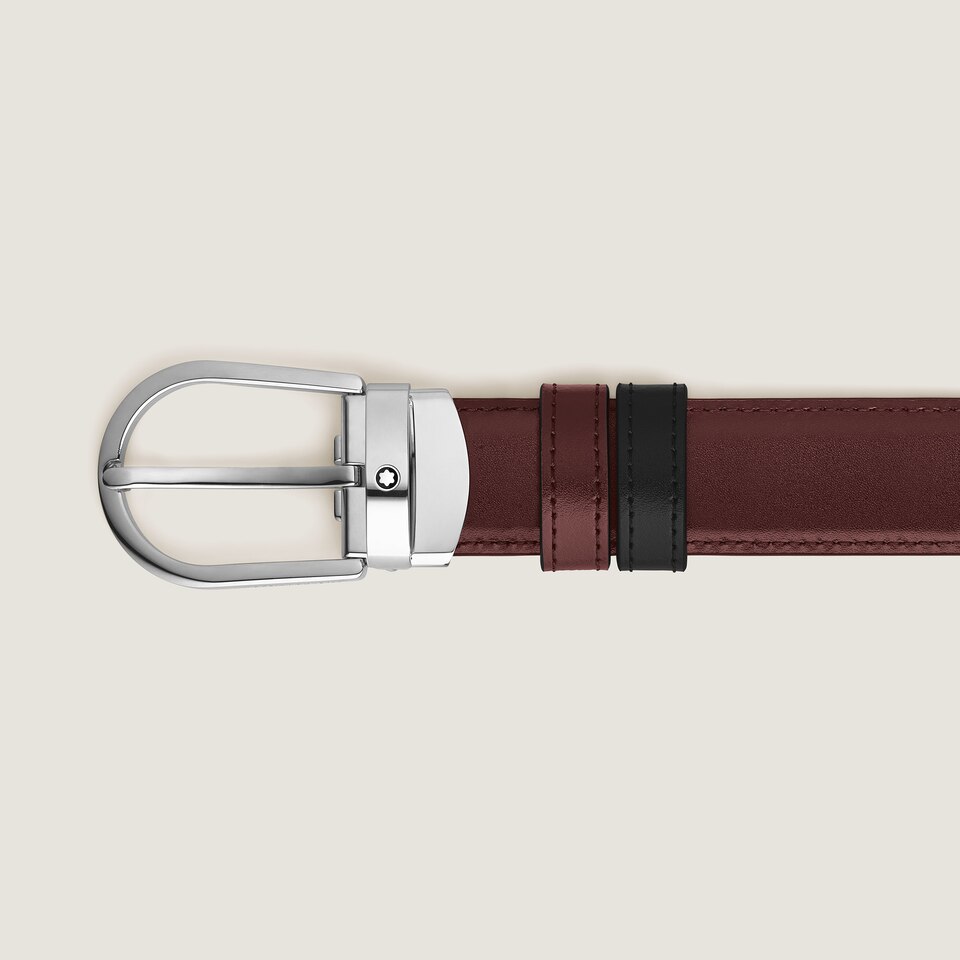Horseshoe buckle black/burgundy 30mm reversible leather belt - 2
