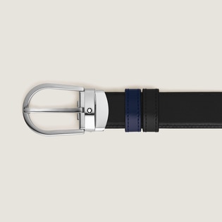 Horseshoe buckle black/ink blue 30mm reversible leather belt