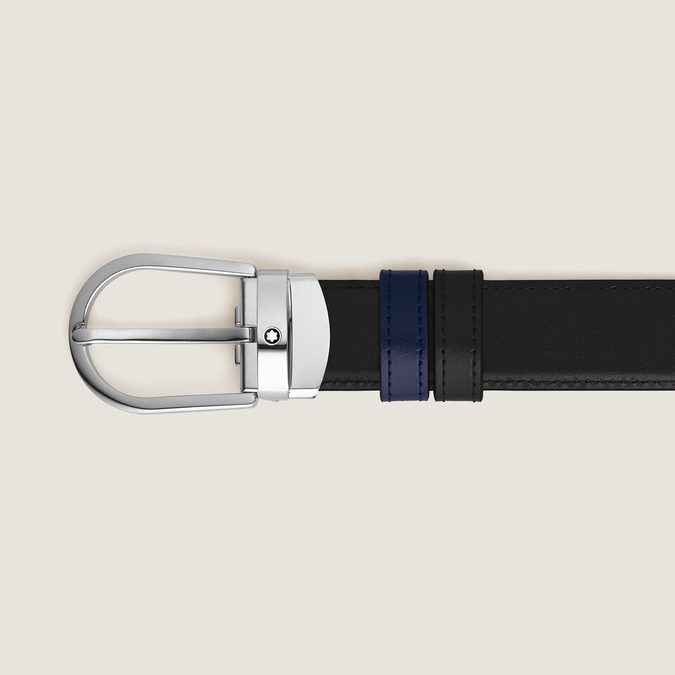 Horseshoe buckle black/ink blue 30mm reversible leather belt - 3