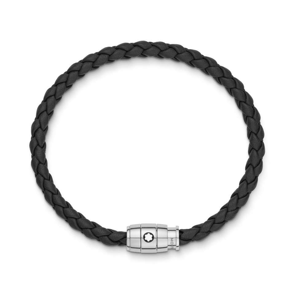 Bracelet Steel 3 rings closing and Black leather - 2