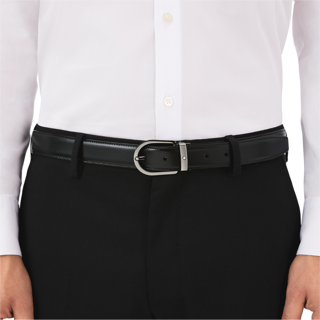 Horseshoe buckle black/brown 30 mm reversible leather belt - 2