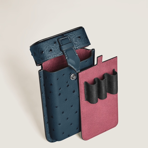 &Eacute;tui Multifonction Plume avec Bandouli&egrave;re en Cuir Emboss&eacute; Autruche - 5