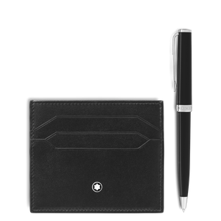Set with PIX Black Ballpoint Pen & Card Holder 6cc in Meisterst&uuml;ck Leather