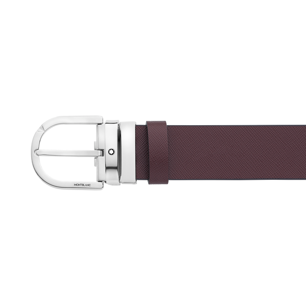 Horseshoe buckle printed black/mosto 35 mm reversible leather belt - 4