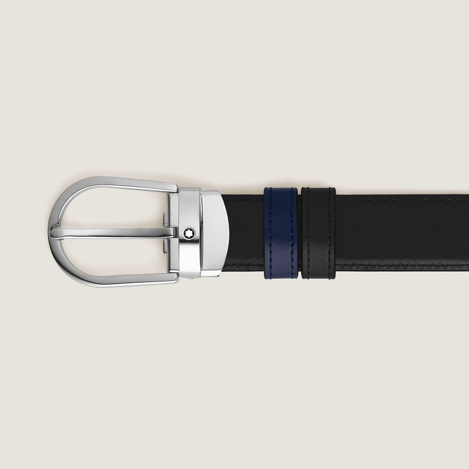 Horseshoe Buckle Black/Ink blue 30&nbsp;mm Reversible Leather Belt - 3