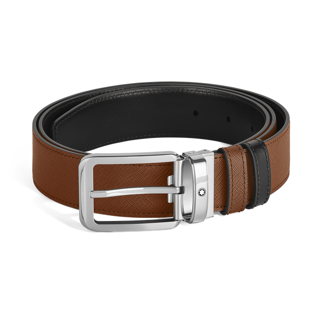 Rectangular Buckle Fauve/Black 30 mm Reversible Leather Belt - 1