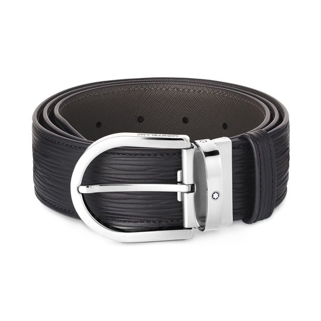 Horseshoe buckle printed black 40 mm leather belt - 1