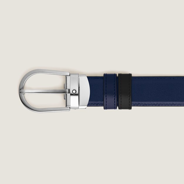 Cintur&oacute;n reversible de piel negra y azul tinta de 30&nbsp;mm con hebilla en forma de herradura - 2