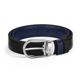 Horseshoe buckle black/ink blue 30mm reversible leather belt