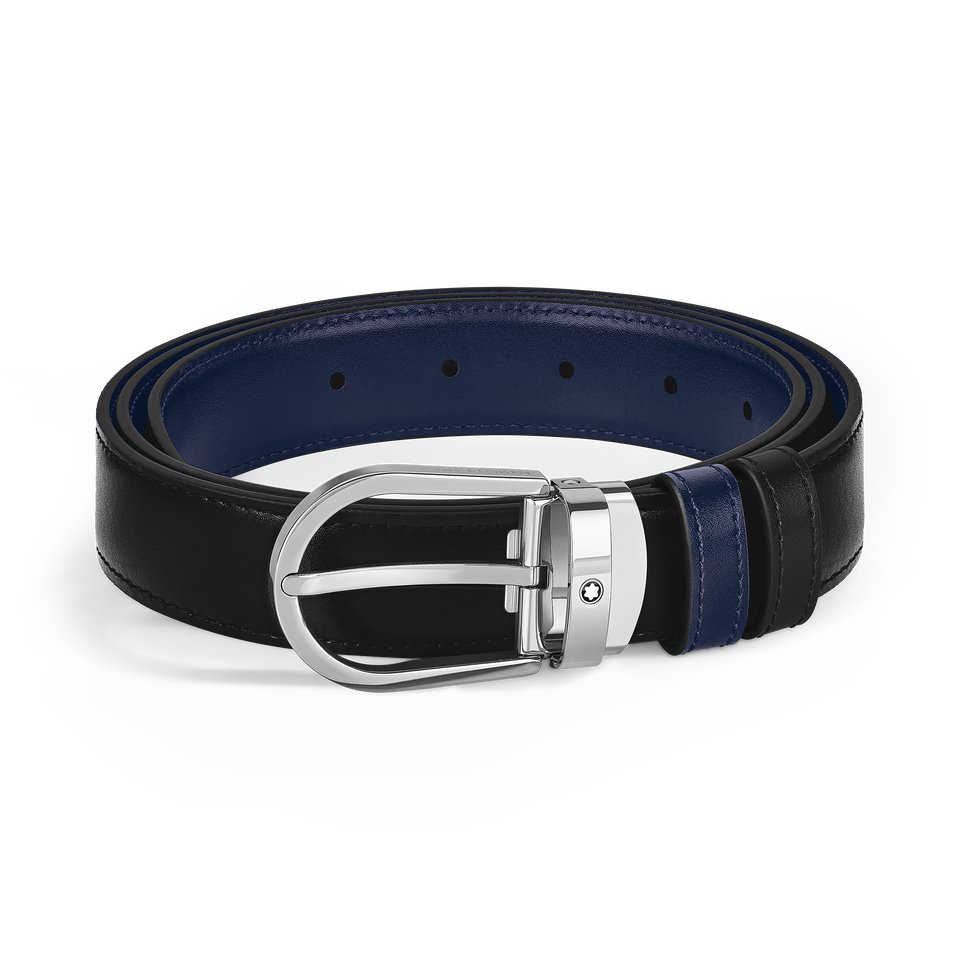 Horseshoe buckle black/ink blue 30mm reversible leather belt - 1