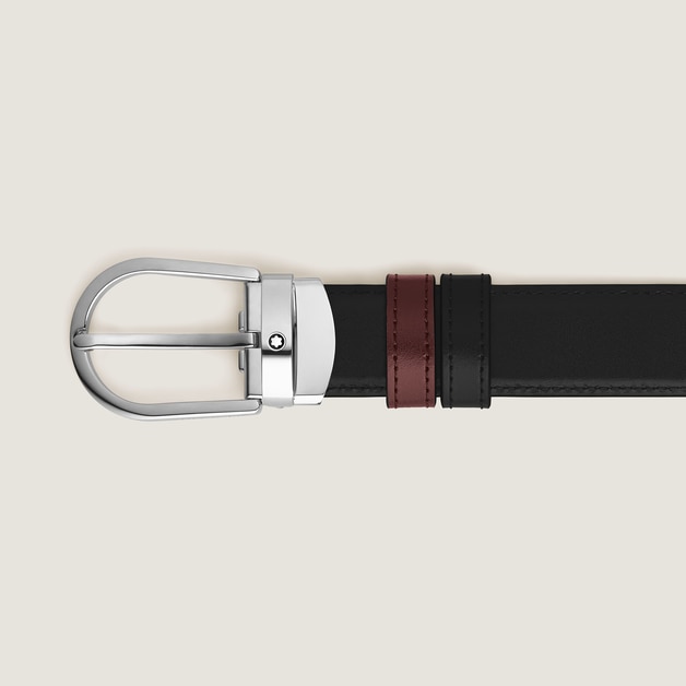 Horseshoe Buckle Black/Burgundy 30&nbsp;mm Reversible Leather Belt - 3