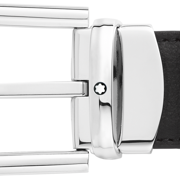 Horseshoe buckle black/blue 30 mm reversible leather belt - 3