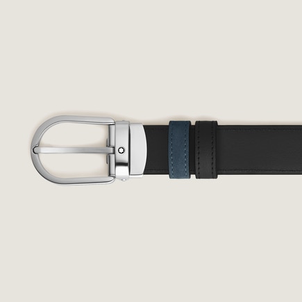 Ceinture r&eacute;versible &agrave; boucle fer &agrave; cheval de 30&nbsp;mm en cuir bleu velours/noir