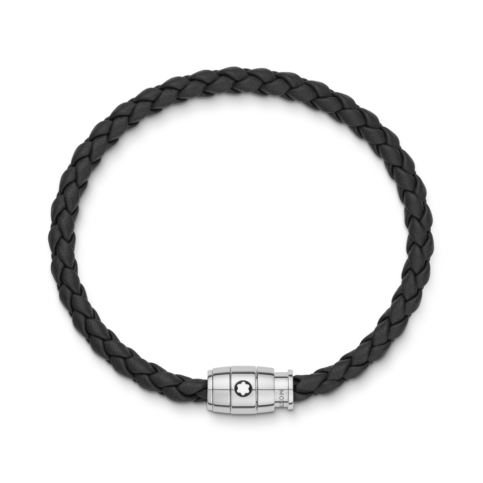 Bracelet Steel 3 rings closing and Black leather - 2