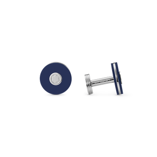Cufflinks, round in stainless steel with blue resin