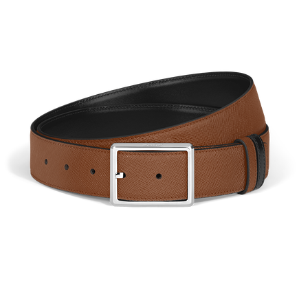 35 mm Reversible Belt in Sartorial Leather with Rectangular Buckle