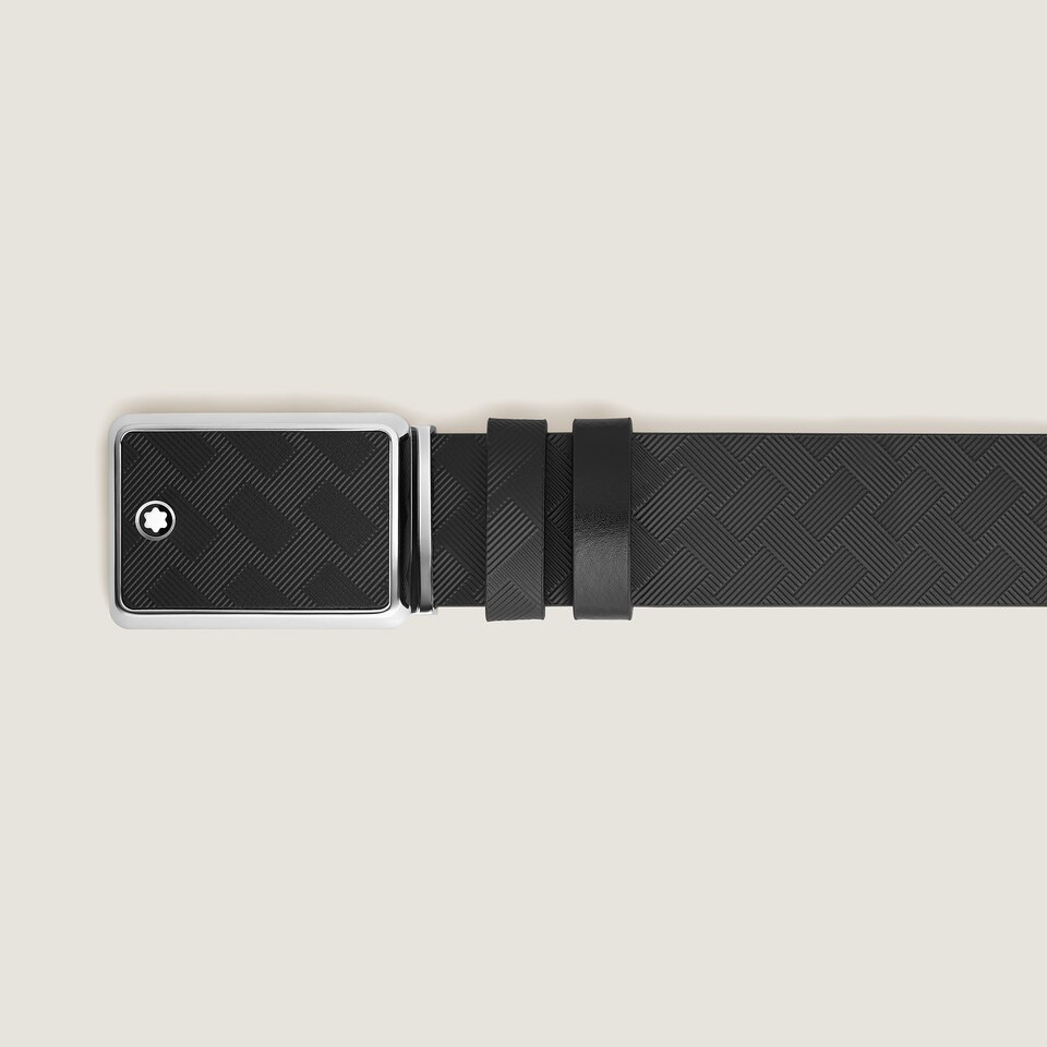 Marquetry plate buckle black/black 30mm reversible leather belt - 3