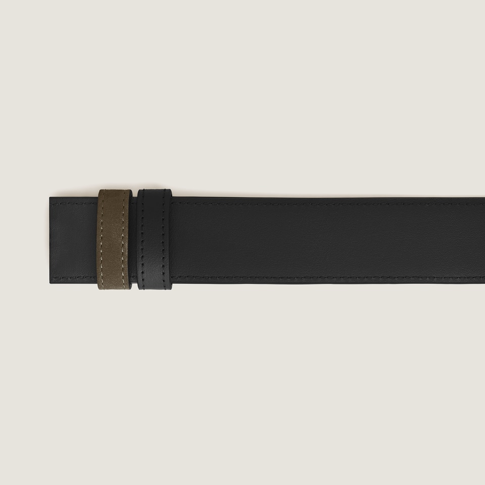 Khaki suede/black soft 35mm reversible leather strap - 2