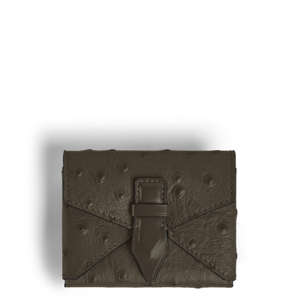 Porte-Cartes Plume avec Poign&eacute;e en Cuir Emboss&eacute; Autruche