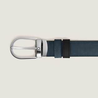 Horseshoe buckle velvet blue/black 30mm reversible leather belt