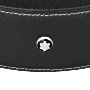 Round desk tray in black leather (Large)