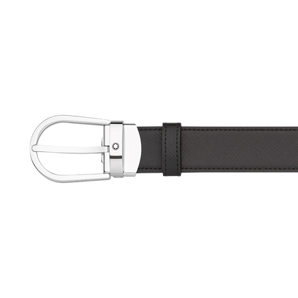 Cinturón reversible de piel negra y marrón de 30 mm con hebilla en forma de herradura