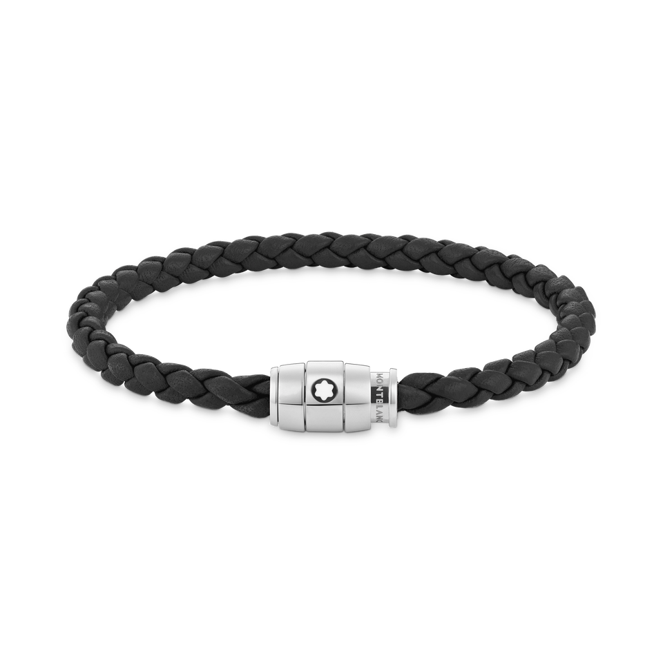 Bracelet Steel 3 rings closing and Black leather - 1
