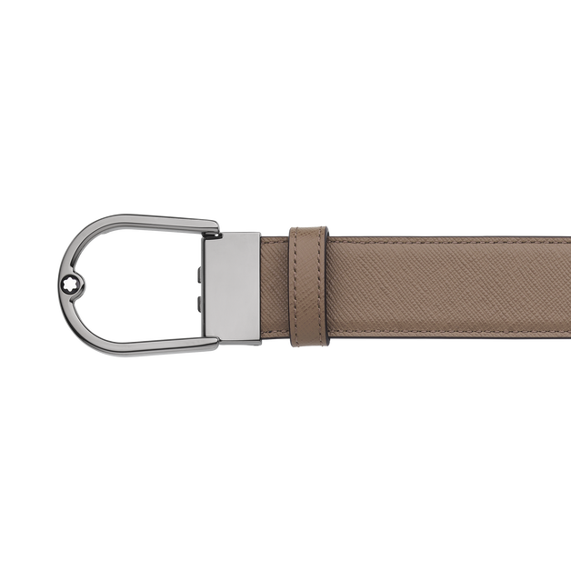 Horseshoe buckle Saffiano printed mastic/black 35mm reversible leather belt - 3