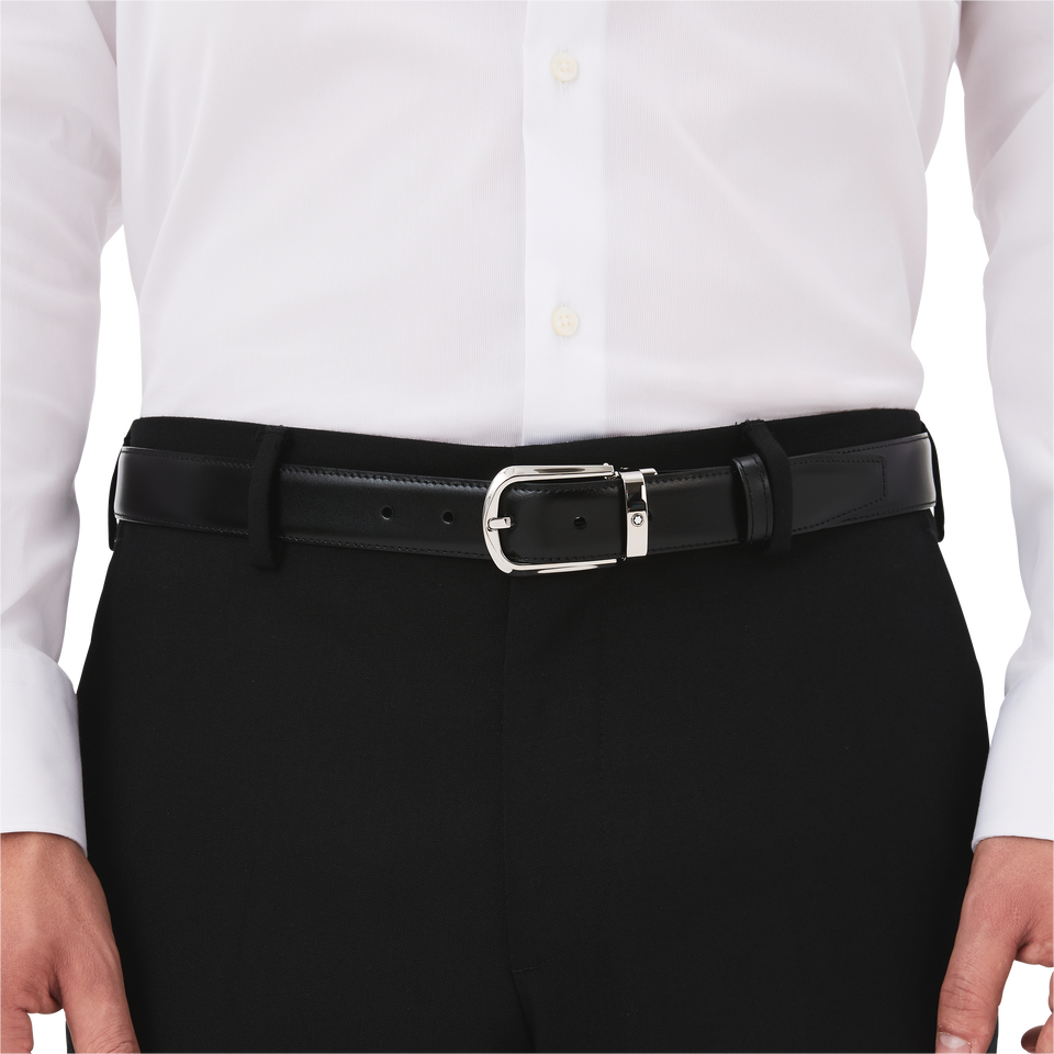 Horseshoe buckle black/brown 30 mm reversible leather belt - 2