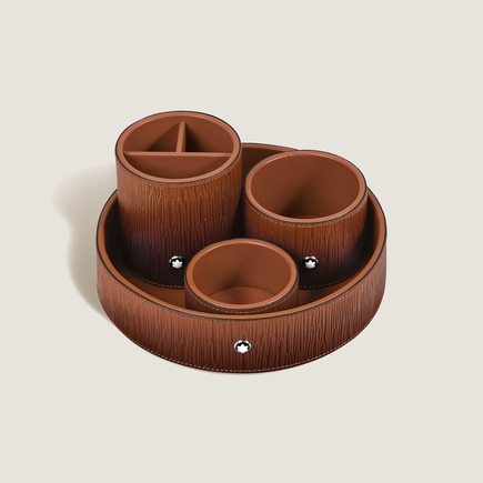 Large Round Desk Tray in Corteccia Sfumato Leather