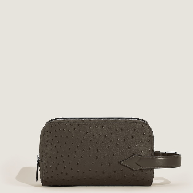 Wash Bag in Ostrich-Embossed Leather - 3