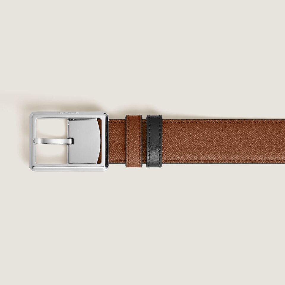 30 mm Reversible Belt in Sartorial Leather with Rectangular Buckle - 2
