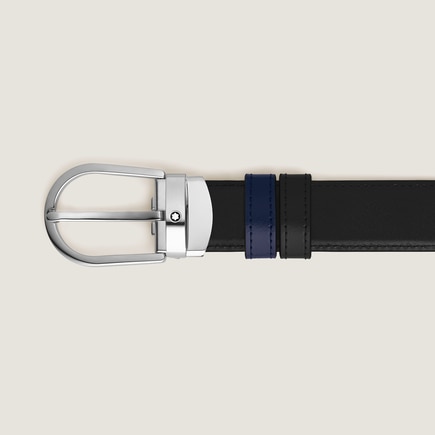 Ceinture r&eacute;versible &agrave; boucle fer &agrave; cheval de 30&nbsp;mm en cuir noir/bleu encre