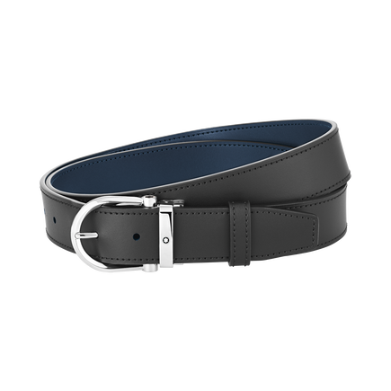 Horseshoe buckle black/blue 35 mm reversible leather belt