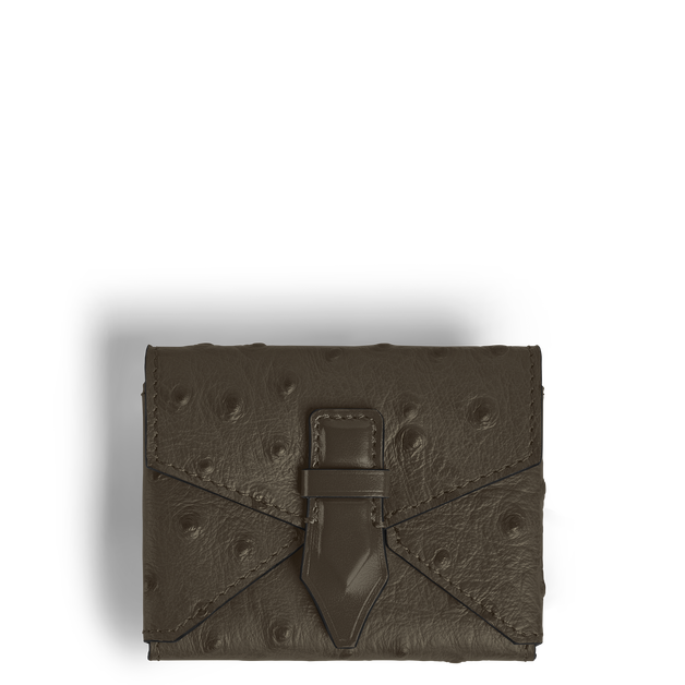 Nib Card Holder with Handle in Ostrich-Embossed Leather - 1