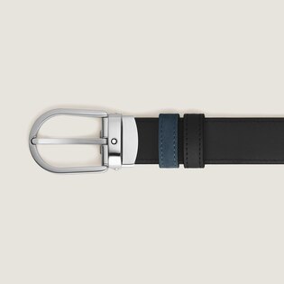 Horseshoe buckle velvet blue/black 30mm reversible leather belt