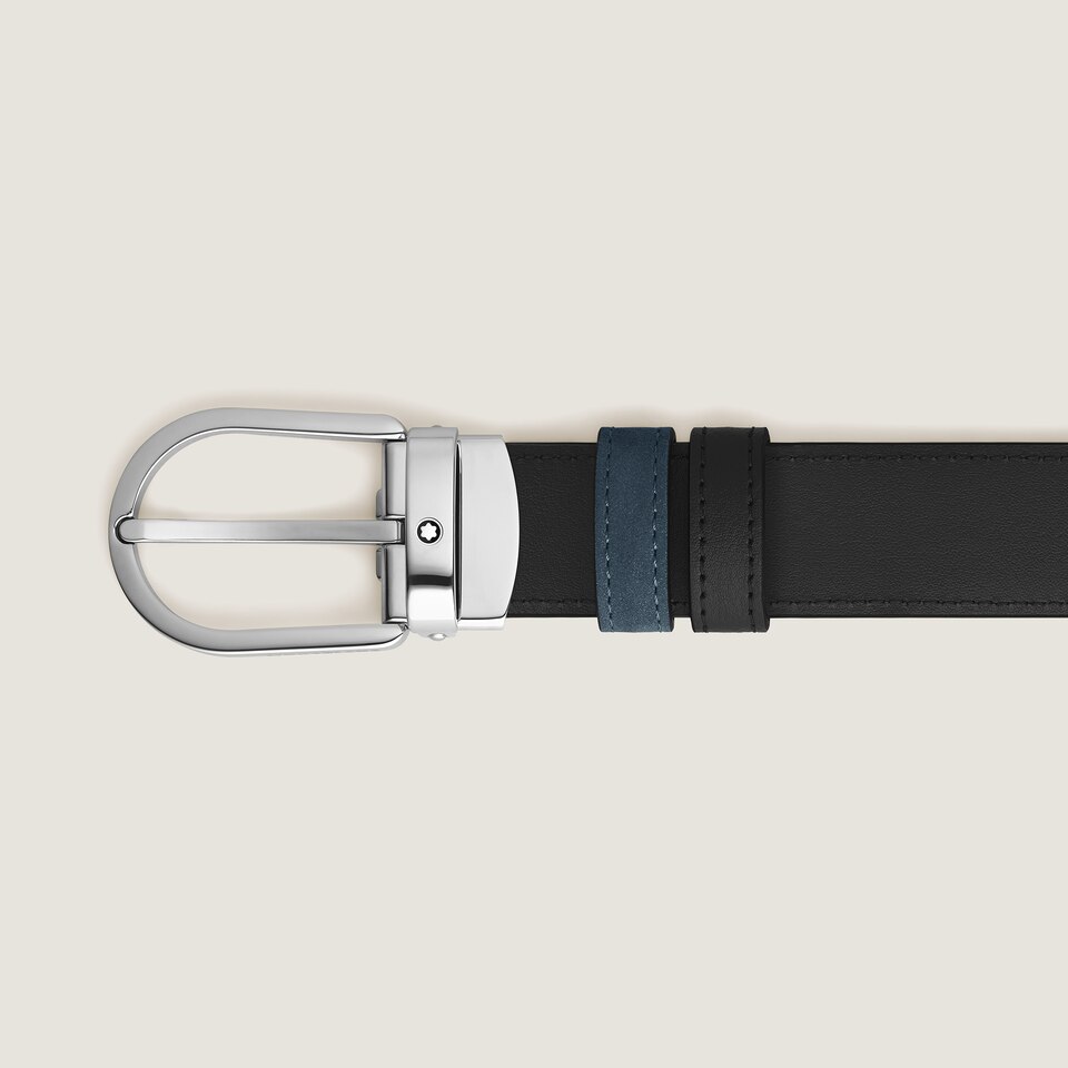 Horseshoe buckle velvet blue/black 30mm reversible leather belt - 3