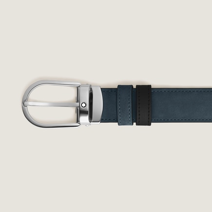 Ceinture r&eacute;versible &agrave; boucle fer &agrave; cheval de 30&nbsp;mm en cuir bleu velours/noir