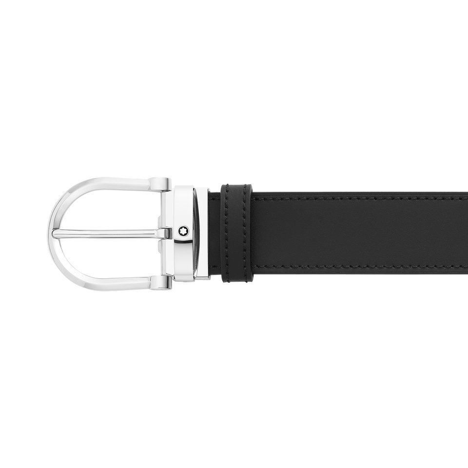 Horseshoe buckle black/brown 35 mm reversible leather belt - 4