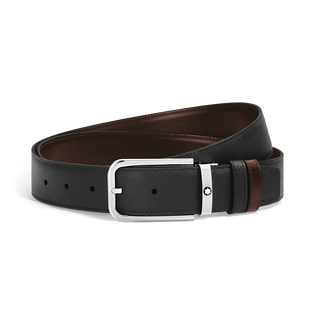 35 mm Reversible Belt in Sartorial Leather with Rectangular Buckle
