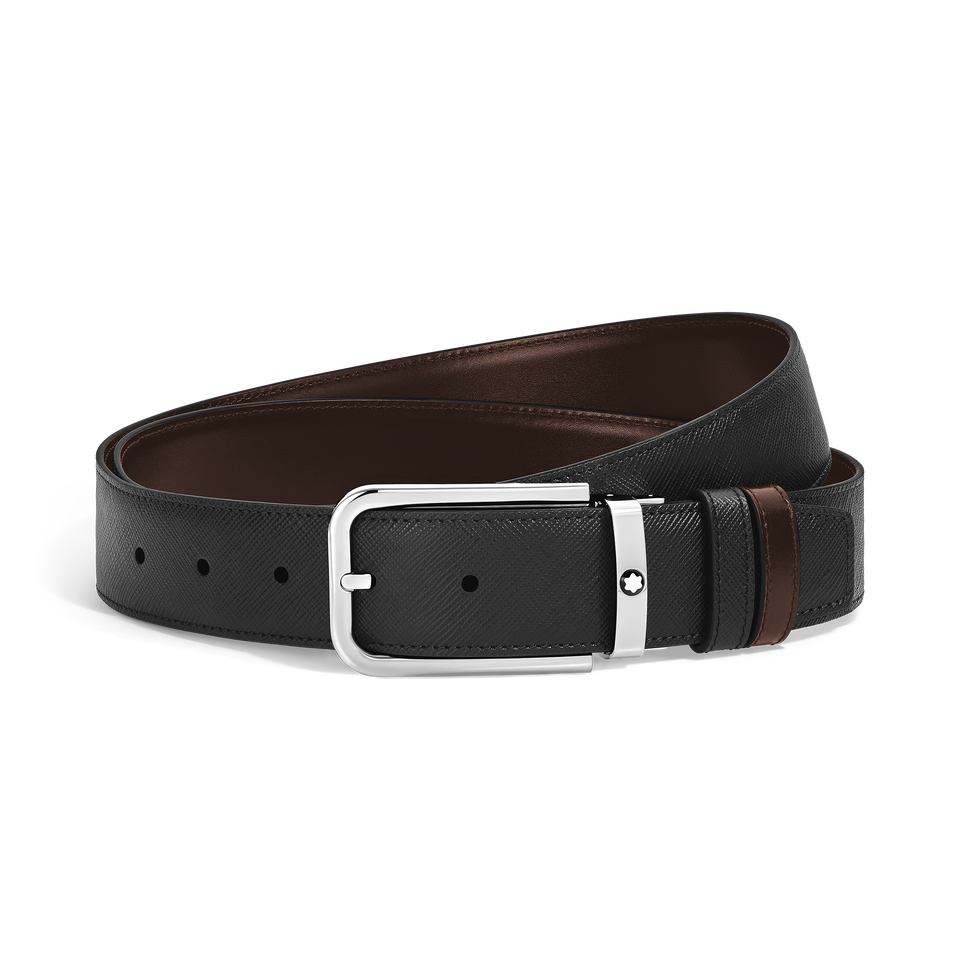 35 mm Reversible Belt in Sartorial Leather with Rectangular Buckle - 1