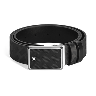 Marquetry plate buckle black/black 30mm reversible leather belt