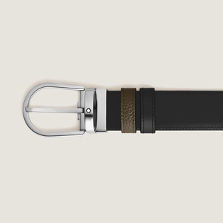 Horseshoe buckle khaki/black 35mm reversible leather belt