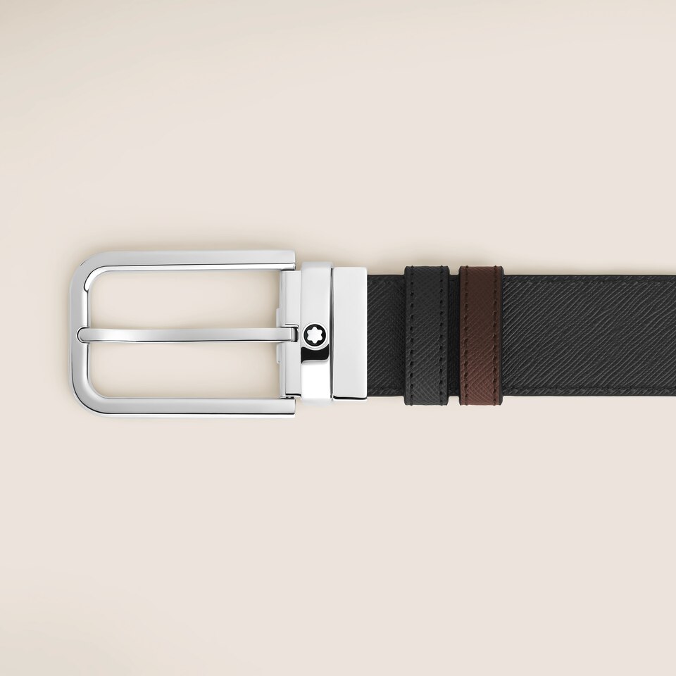 35 mm Reversible Belt in Sartorial Leather with Rectangular Buckle - 2