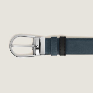 Horseshoe Buckle Velvet Blue/Black 35&nbsp;mm Reversible Leather Belt
