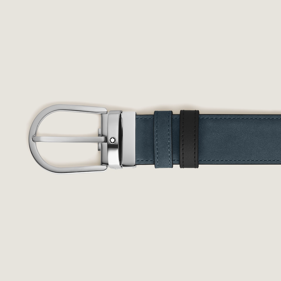 Horseshoe Buckle Velvet Blue/Black 35&nbsp;mm Reversible Leather Belt - 2