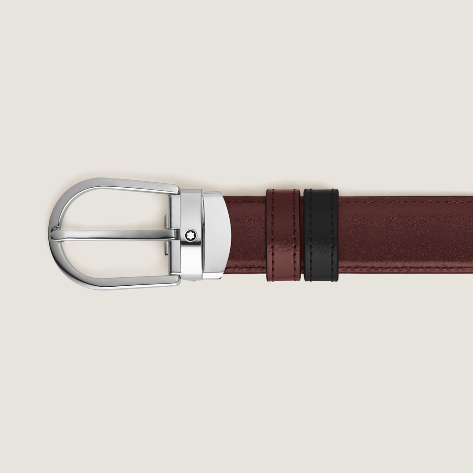Horseshoe buckle black/burgundy 30mm reversible leather belt - 2